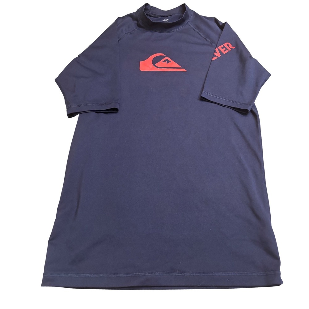Quiksilver Rash Guard Mens Large Navy Blue Short Sleeve Logo Swim Shirt